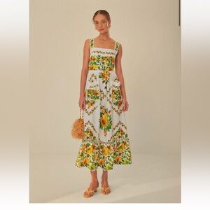 NWT Farm Rio size S Papaya salad scarf maxi dress in off white